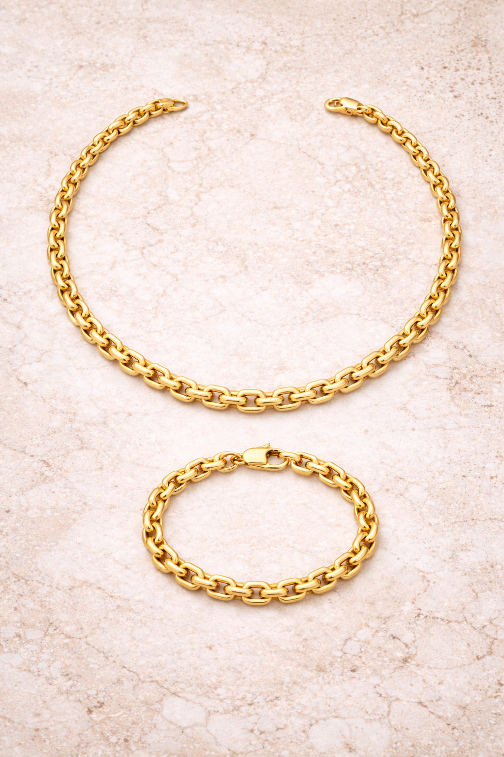 Italian 1/200 14k Yellow Gold Overlay Cuban Cable Chain Necklace Bracelet Set