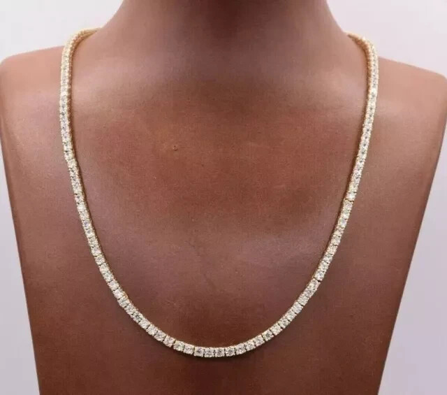 12 Ct Lab-Created Diamond Tennis Necklace Beautiful 14K Yellow Gold Plated 18″