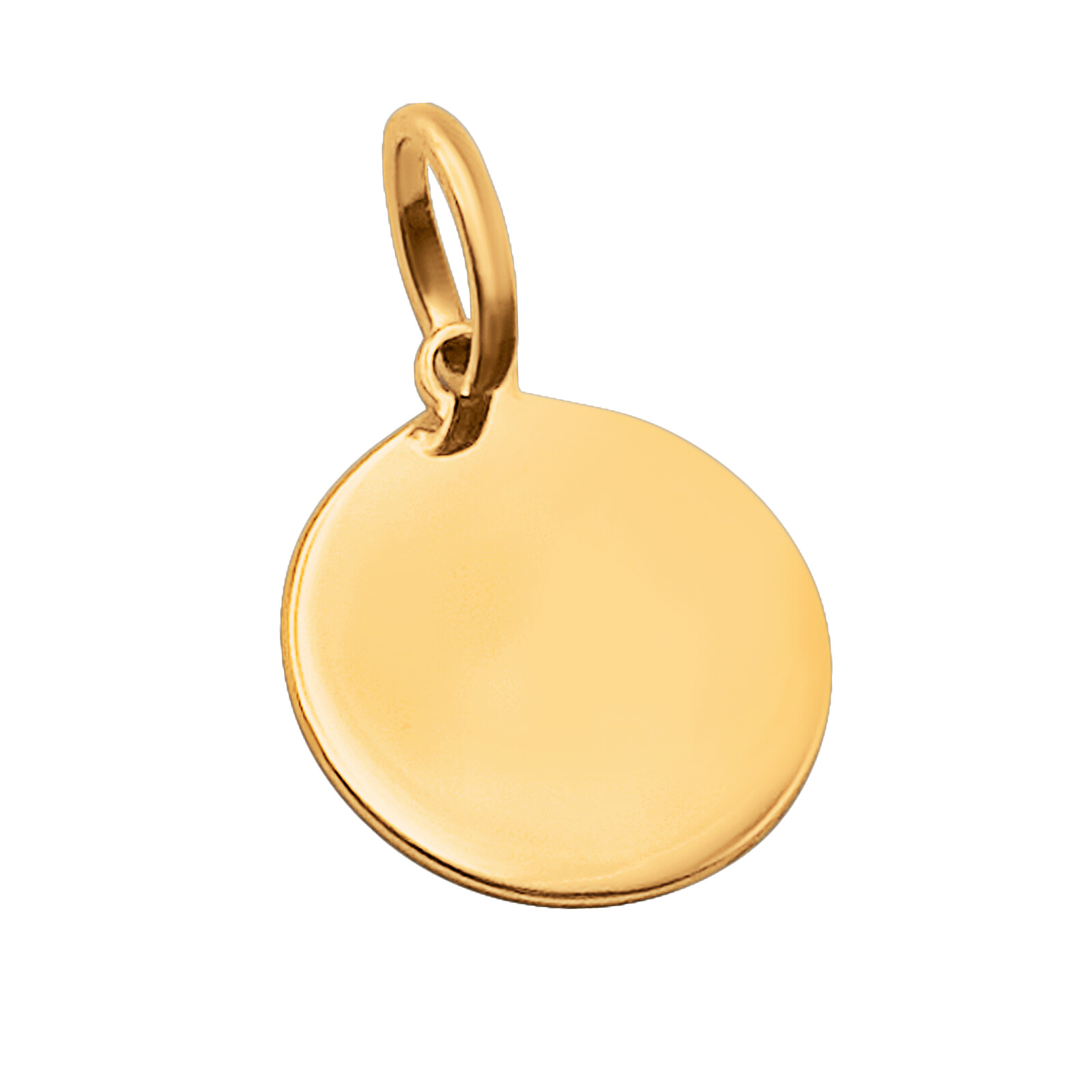 10k Solid Yellow Gold Round Disc Plain Small Delicate Engravable Charm Pendant