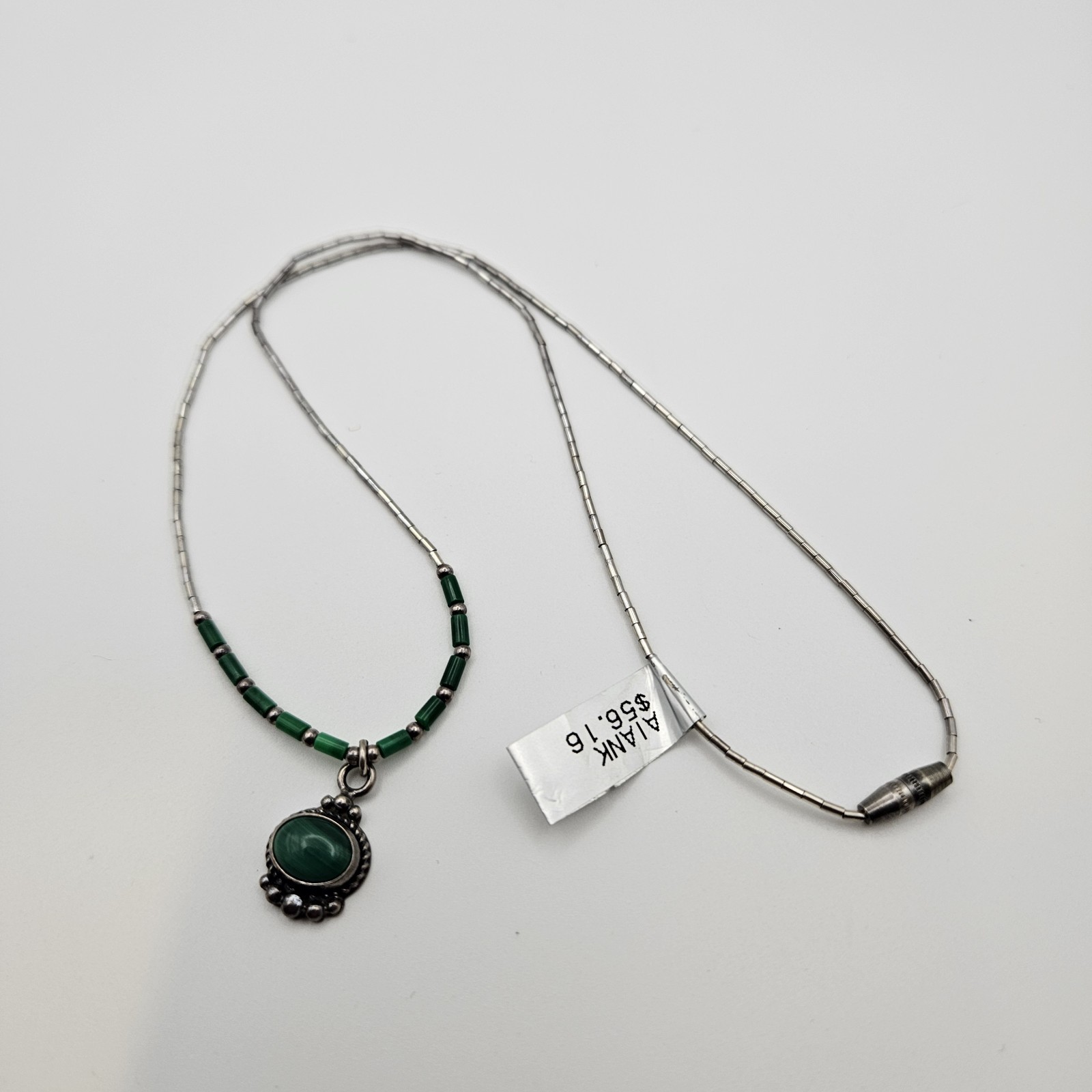 925 Sterling Silver Malachite Liquid Silver Southwestern Boho Necklace
