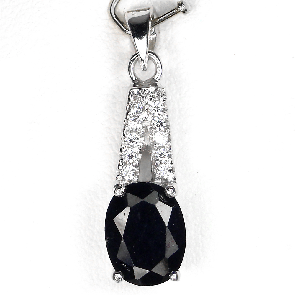 Oval 9x7mm Deep Blue Sapphire Diffusion ,WCz 925Sterling Silver Pendant ChainFre