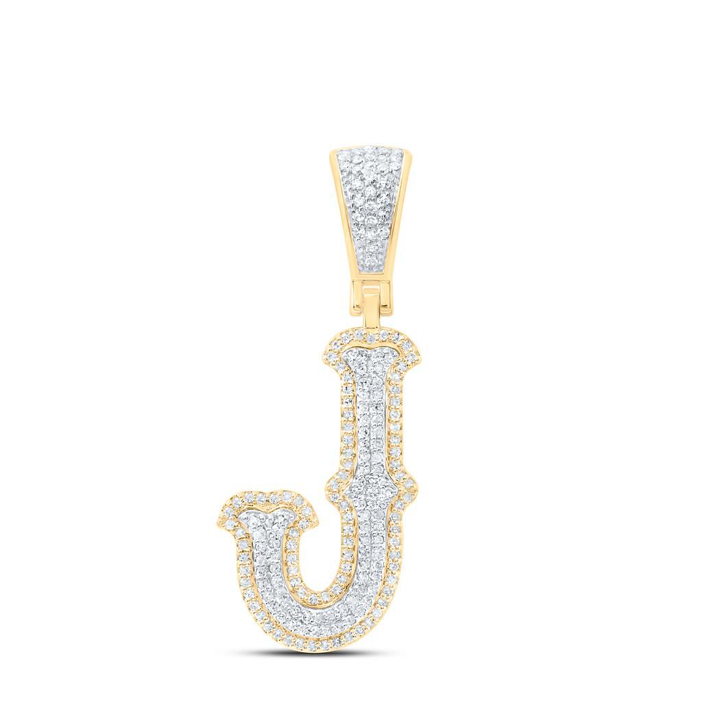 10K Yellow Gold Real Diamond Block Font Pointed Letter Initial J Pendant 1/2 CT