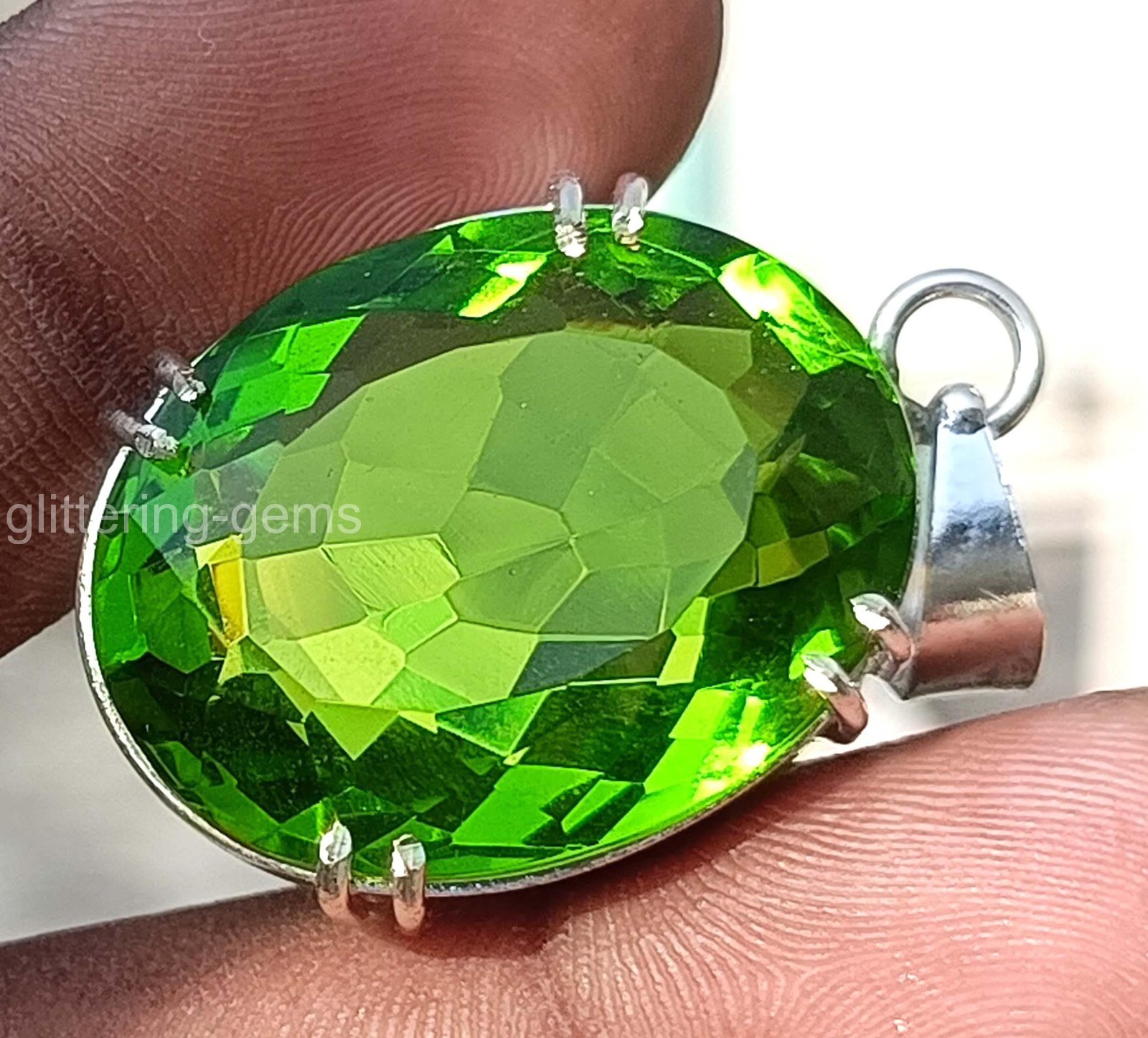 IGL Certified Natural Green Peridot 53.65 Carat Oval Gem Pendant 925 Silver 5DOH