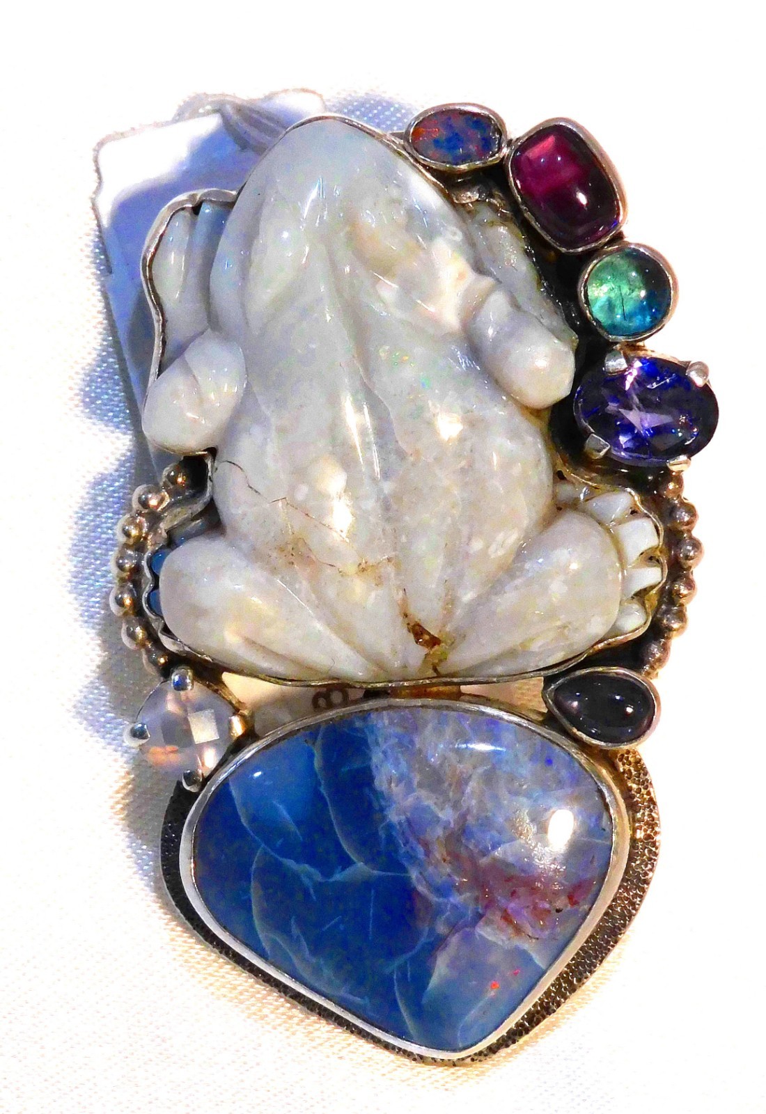 Amy Kahn Russell Sterling Silver Opal Frog Pendant /Pen