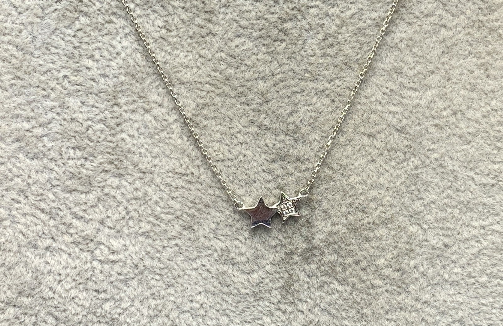 Sterling Silver & White Sapphire (Lab) Chips Double Star Pendant Necklace – 18″