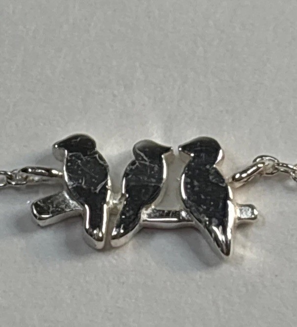 Silver 925 LA Three Little Birds On A Branch Dainty Adjustable Chain Necklace