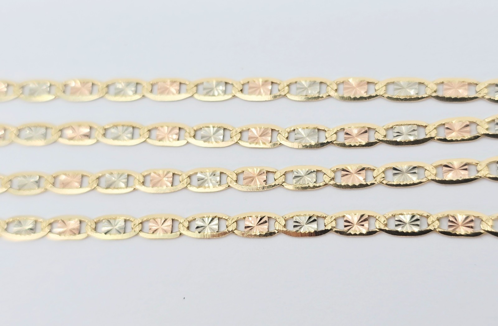 Unique 14K Tri Tone Multi Color Gold Diamond Cut Valentino Link Chain Necklace