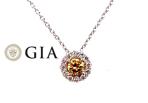 GIA Fancy Yellow Diamond Pendant Mined Halo Necklace .25ct Brand New 14K