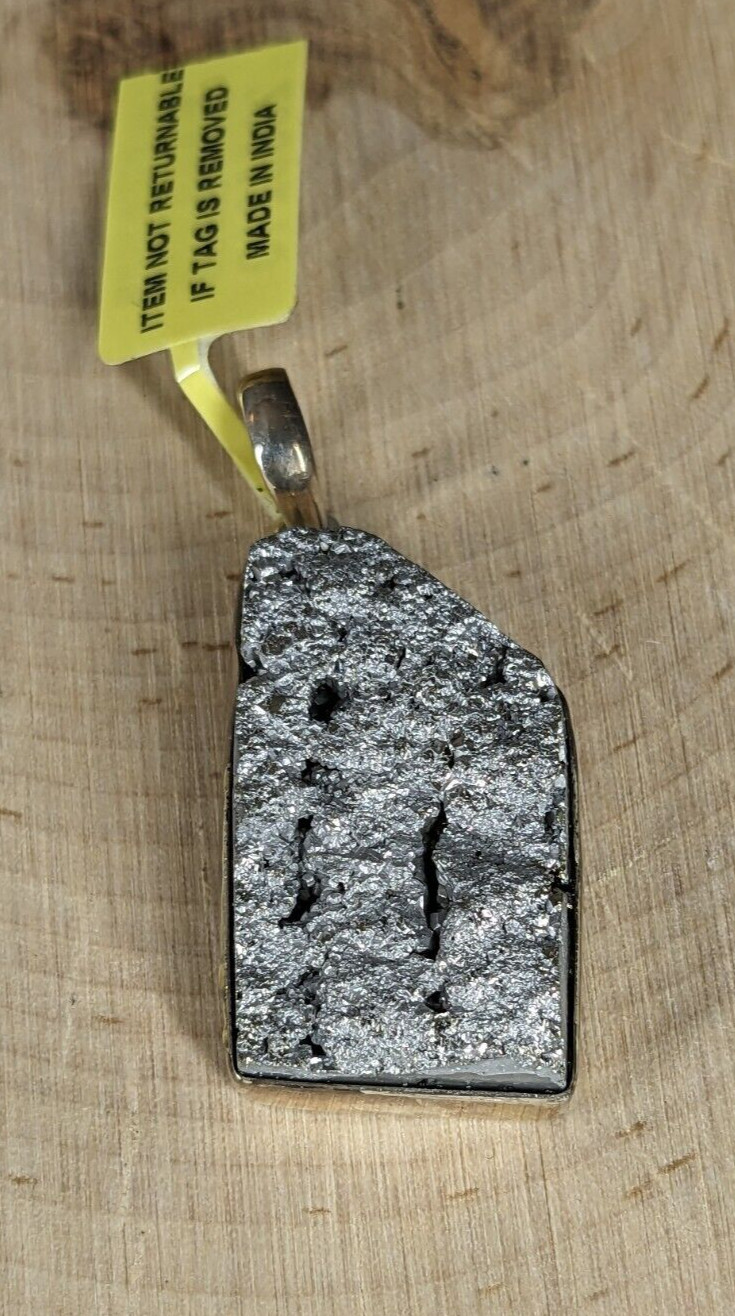 Pyrite Druze Sterling Silver 925 Trim Pendant 14.39 gram Made In India