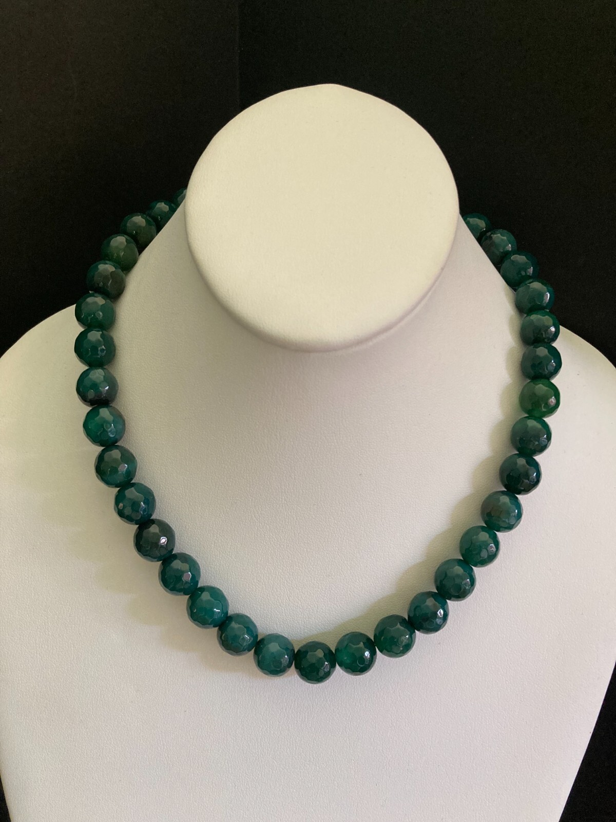12 mm Green Verde Onyx Faceted Bead Necklace .925 Lobster Clasp 500.00 ctw.