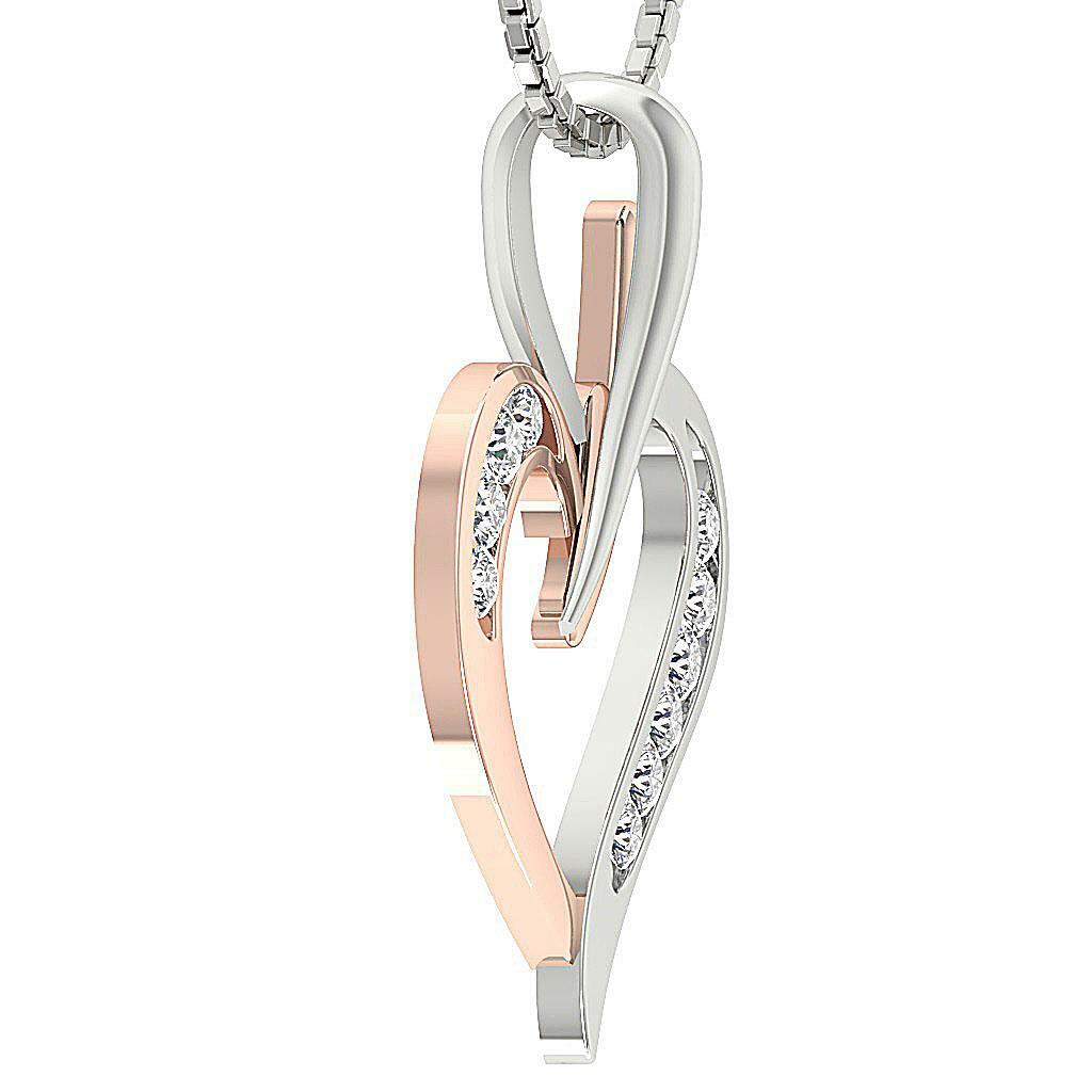 Heart Pendant Necklace SI1 G 0.40 Ct Round Diamond 14K Two-Tone Gold Channel Set