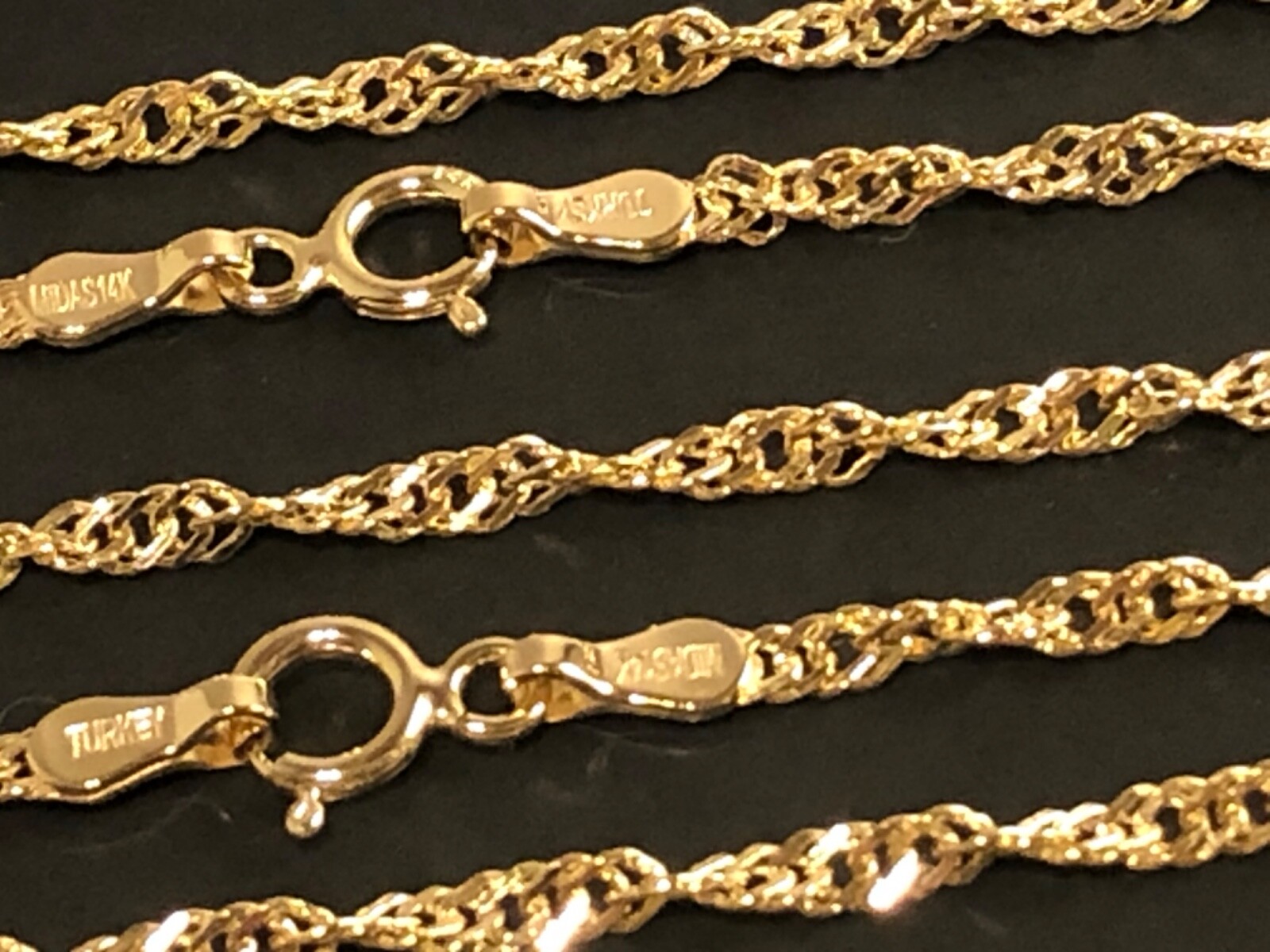 14K Solid Yellow Gold 2.15mm Singapore Chain Diamond Cut Twisted Necklace 16-24”