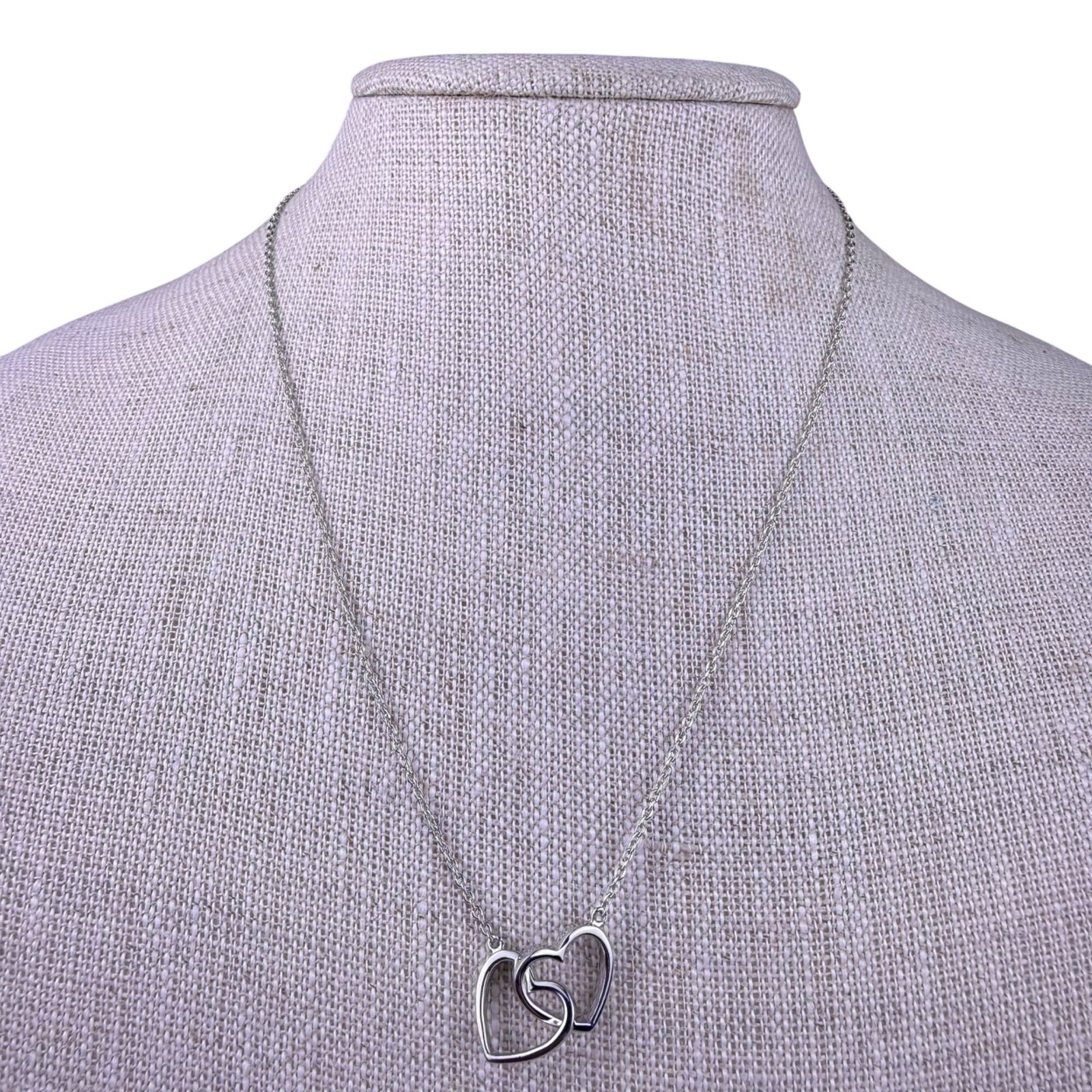 Blue Nile Womens Silver 925 Double Heart Pendant Necklace Boxed