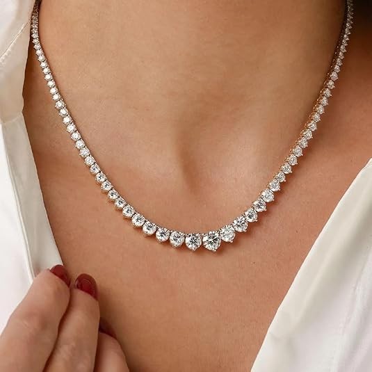 Same Day Shipping 7 Ct Lab Grown Diamond Graduation Tennis Necklace 14K Gold 16″