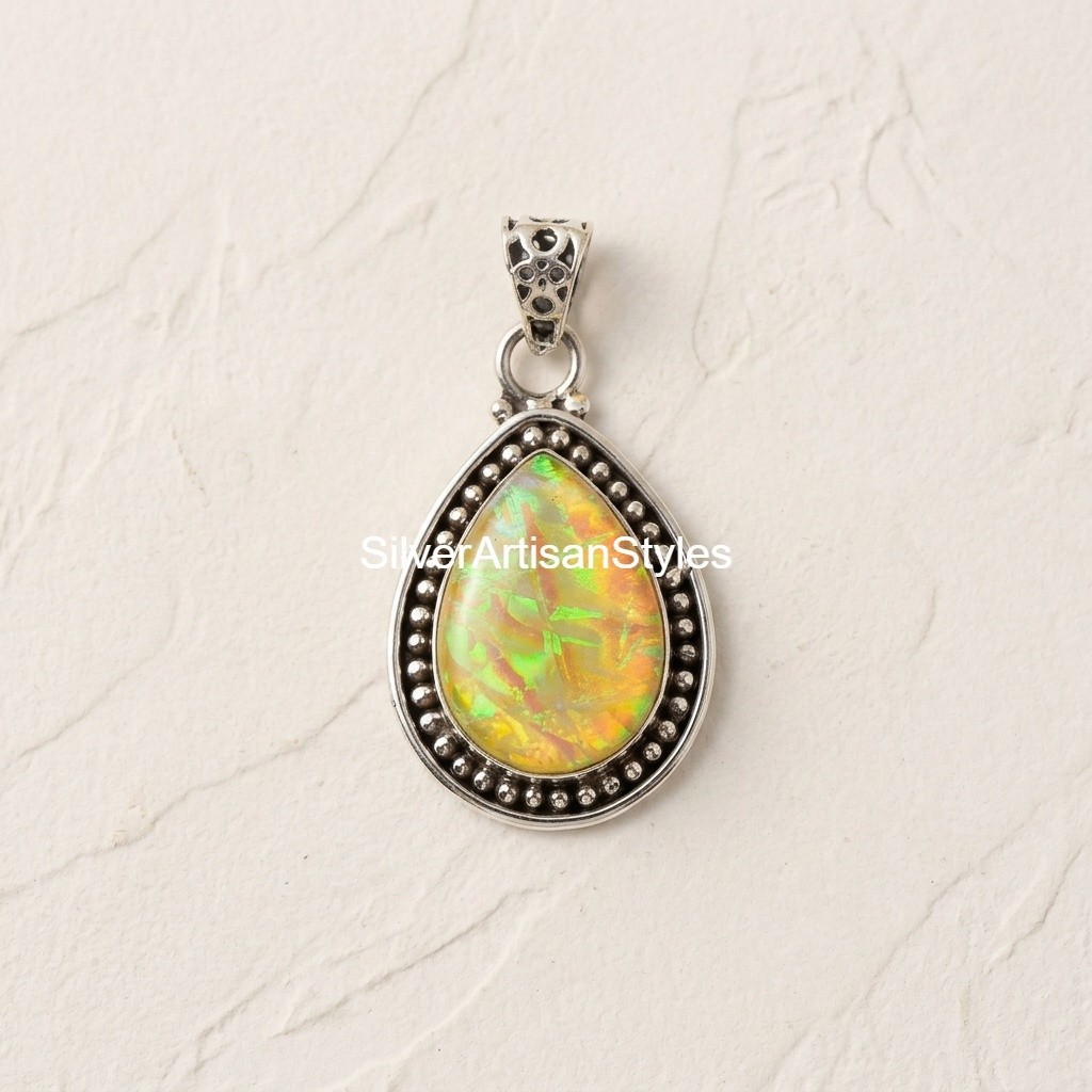 Yellow Fire Opal Gemstone Handmade 925 Sterling Silver Jewelry Pendants Gifts