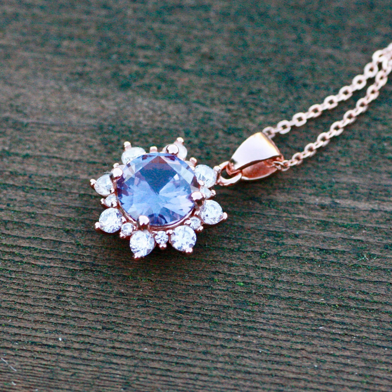 Lab Grown Color Change Alexandrite Pendant Rose Gold Vermeil , June Birthstone