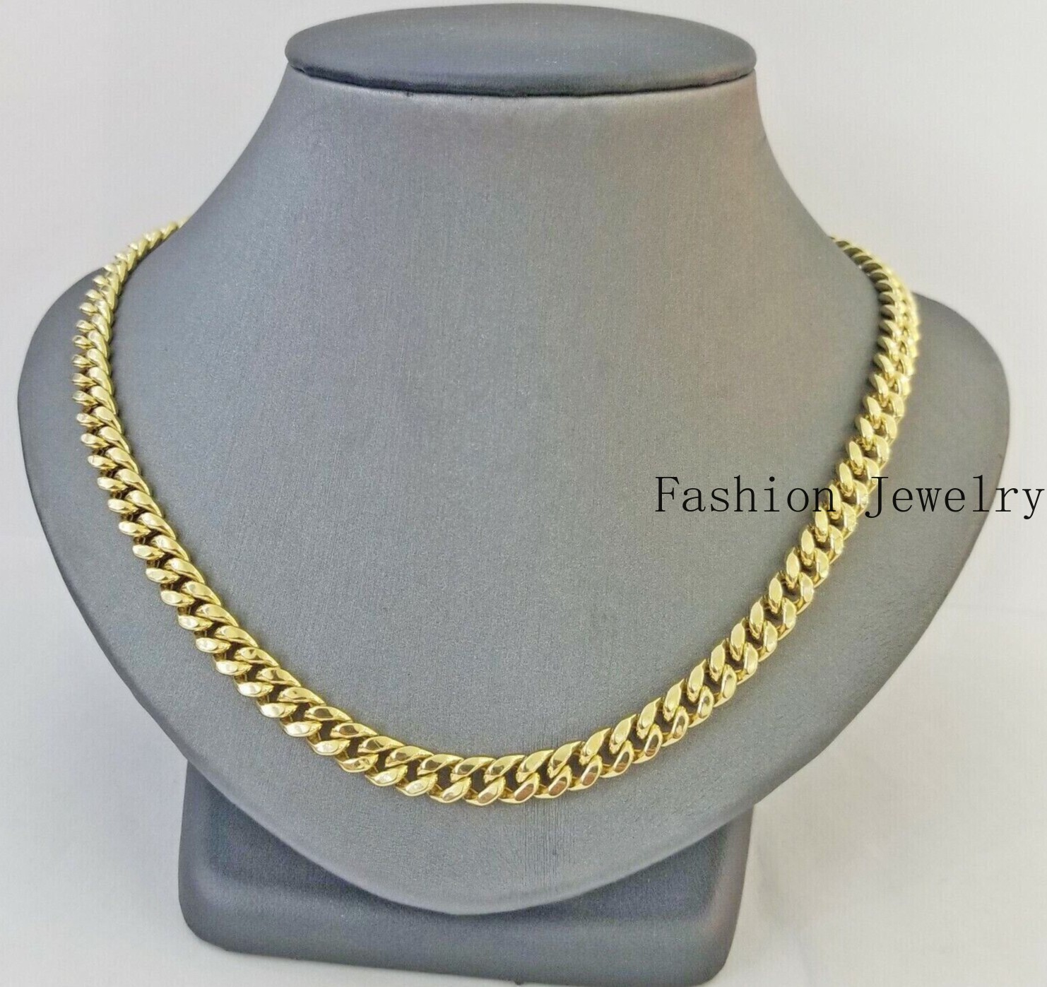 Real Gold Chain 7mm 24 Inch Miami Cuban Link Necklace 10kt Yellow Gold for Mens