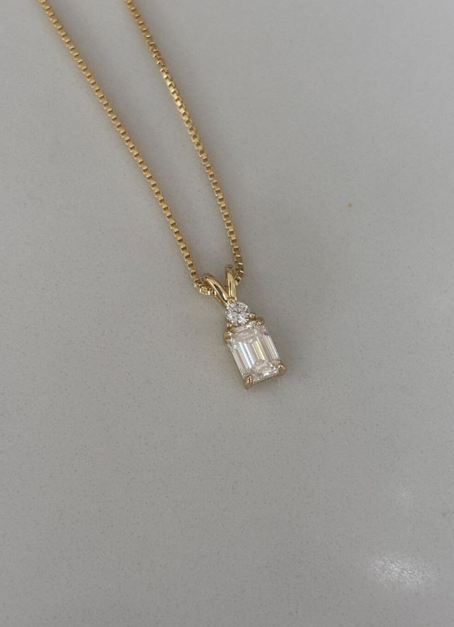 2 CT Emerald Cut Fancy Moissanite Wedding Pendant 14K Yellow Gold Plated For Her