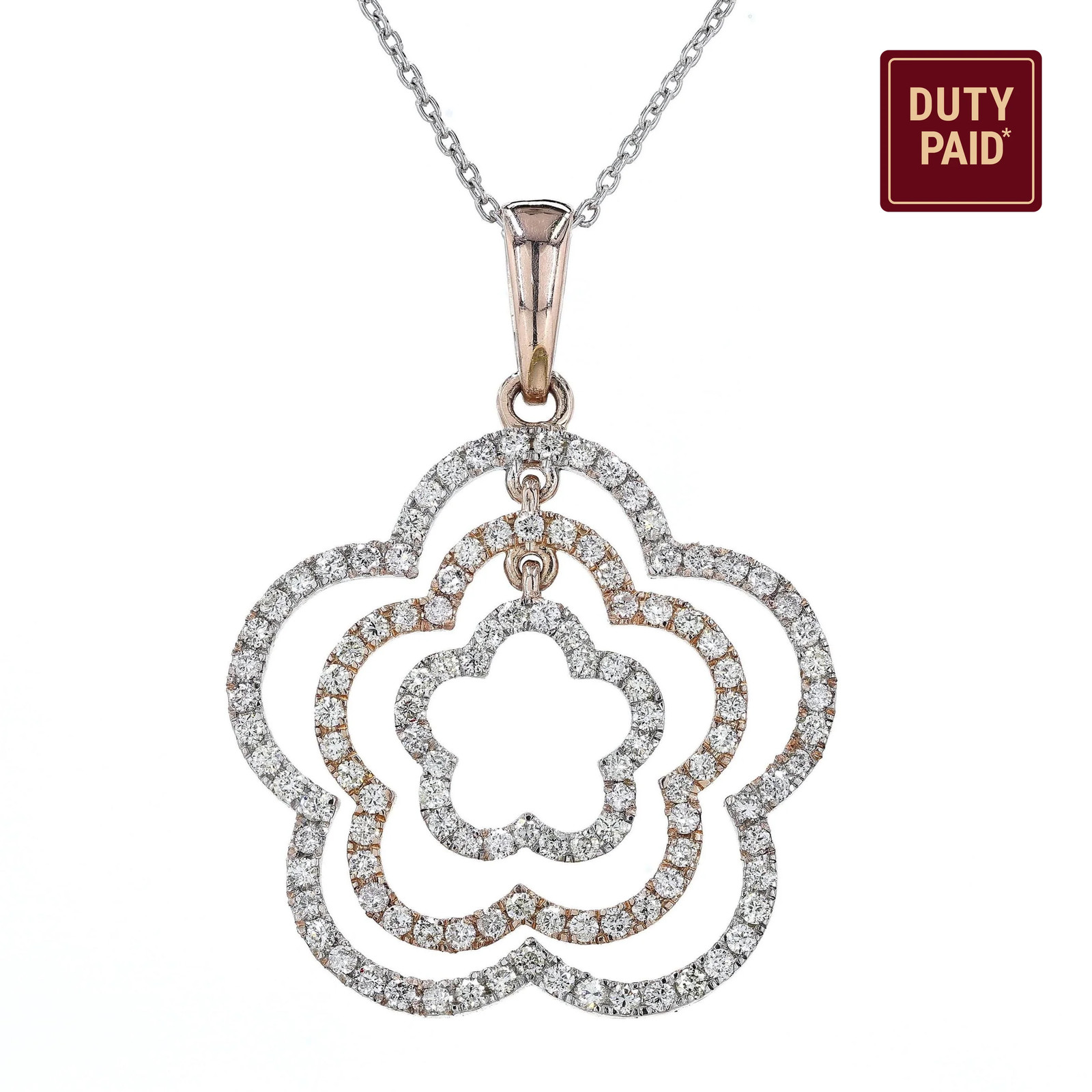 0.90 Natural Diamond Layered Floral Pendant 14K Gold Rose Gold Fine jewelry