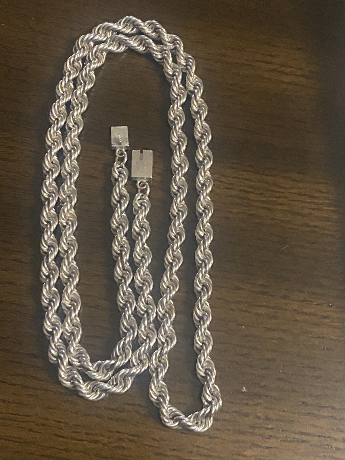 Sterling Silver Vintage 925 Rope Chain Necklace Heavy Weight 99g. 32in Long