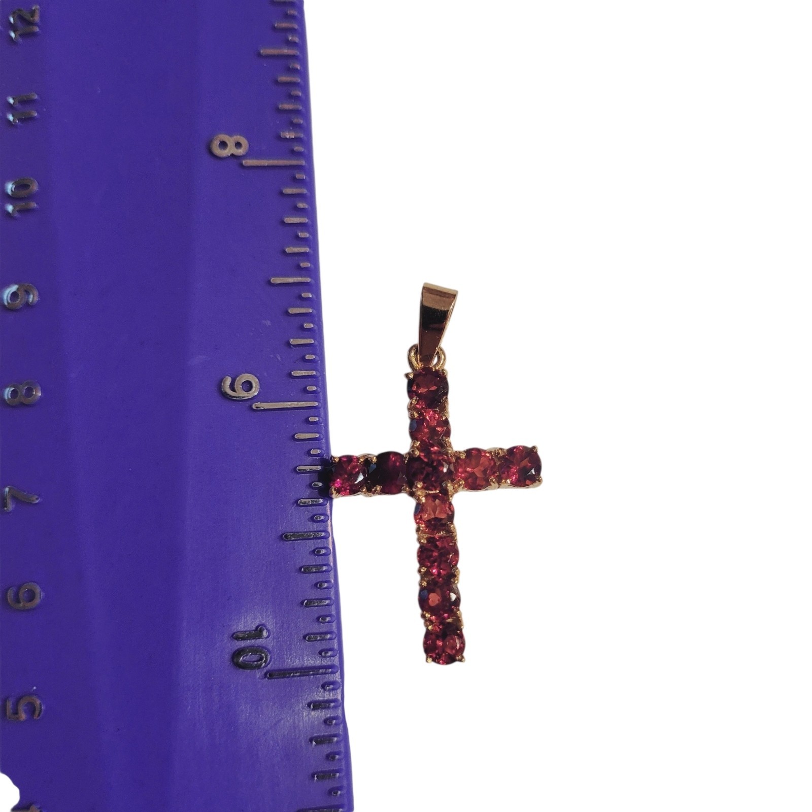 10k Art Deco Classic Style Gold GARNET Cross Pendant 3.4grams