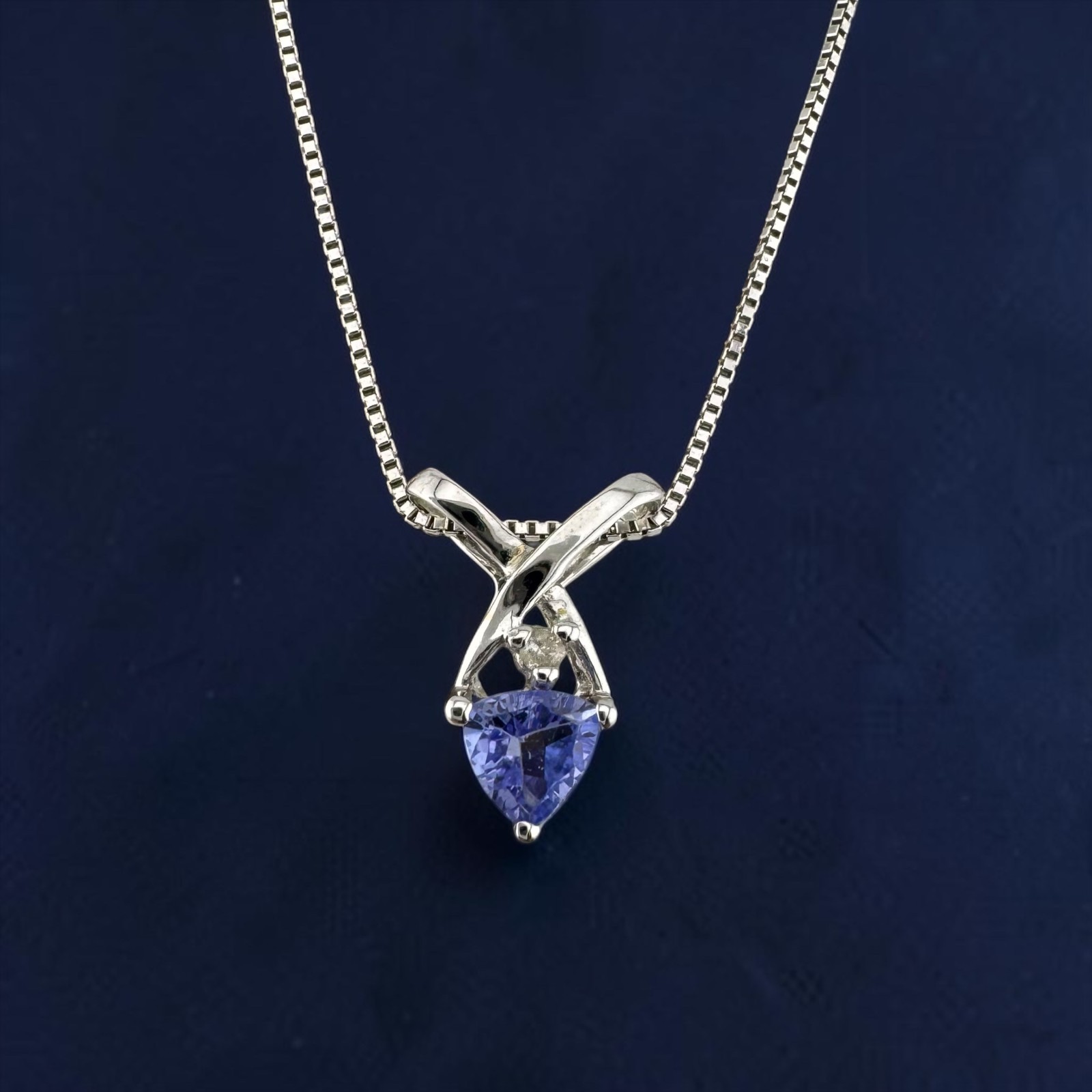 Dainty 14K White Gold 0.24 Carat Trillion Tanzanite Diamond Accent Necklace