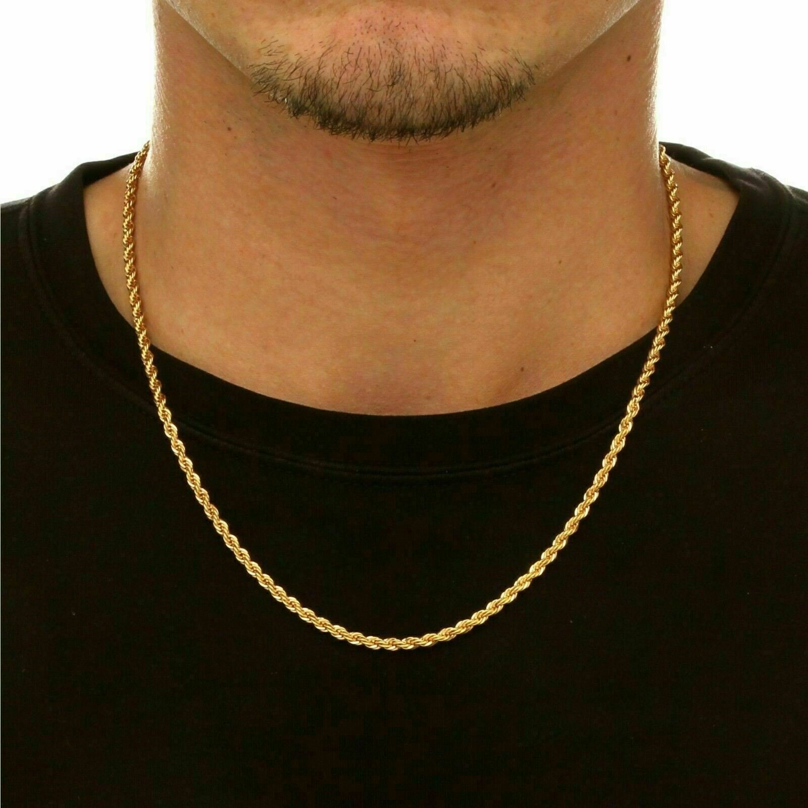 14k Gold Plated Over 925 Sterling Silver Italian Rope Chain Diamond Cut 1.2mm