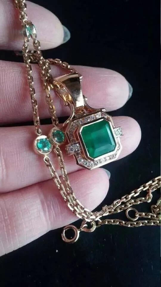 3Ct Asscher Cut Lab Created Emerald Diamond Halo Pendant 14K Yellow Gold Plated