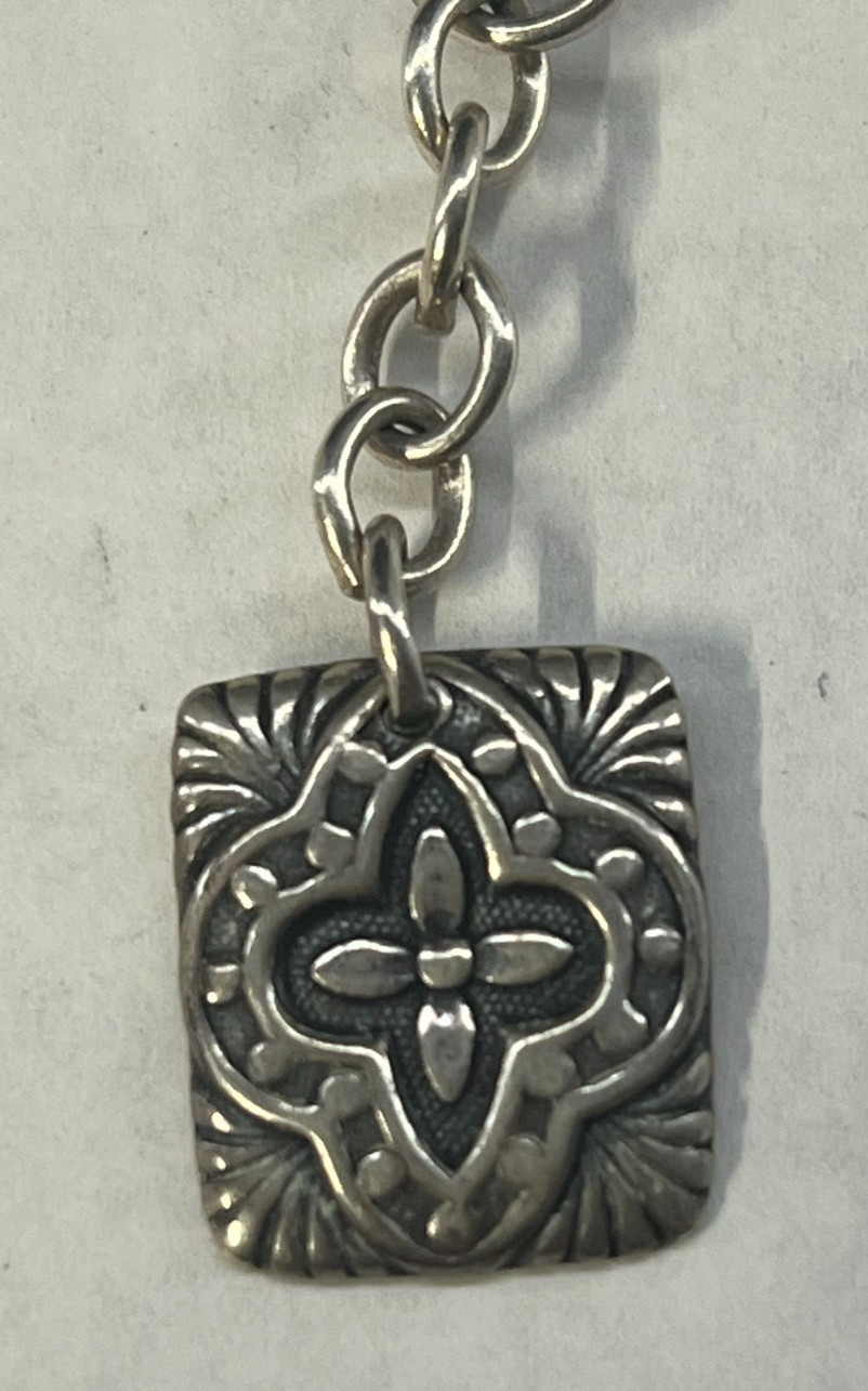 Foree Hunsicker Sterling Silver Lariat Necklace 18″ Floral Charm Toggle