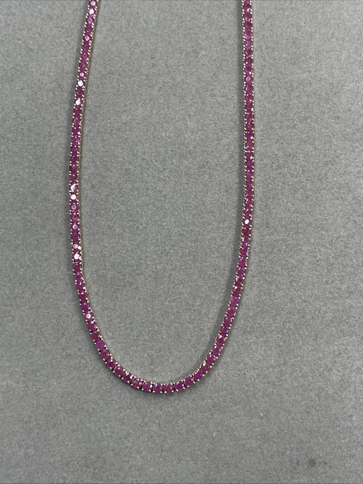Stunning Women’s Necklace Round Natural Genuine Ruby 14k Solid Yellow Gold