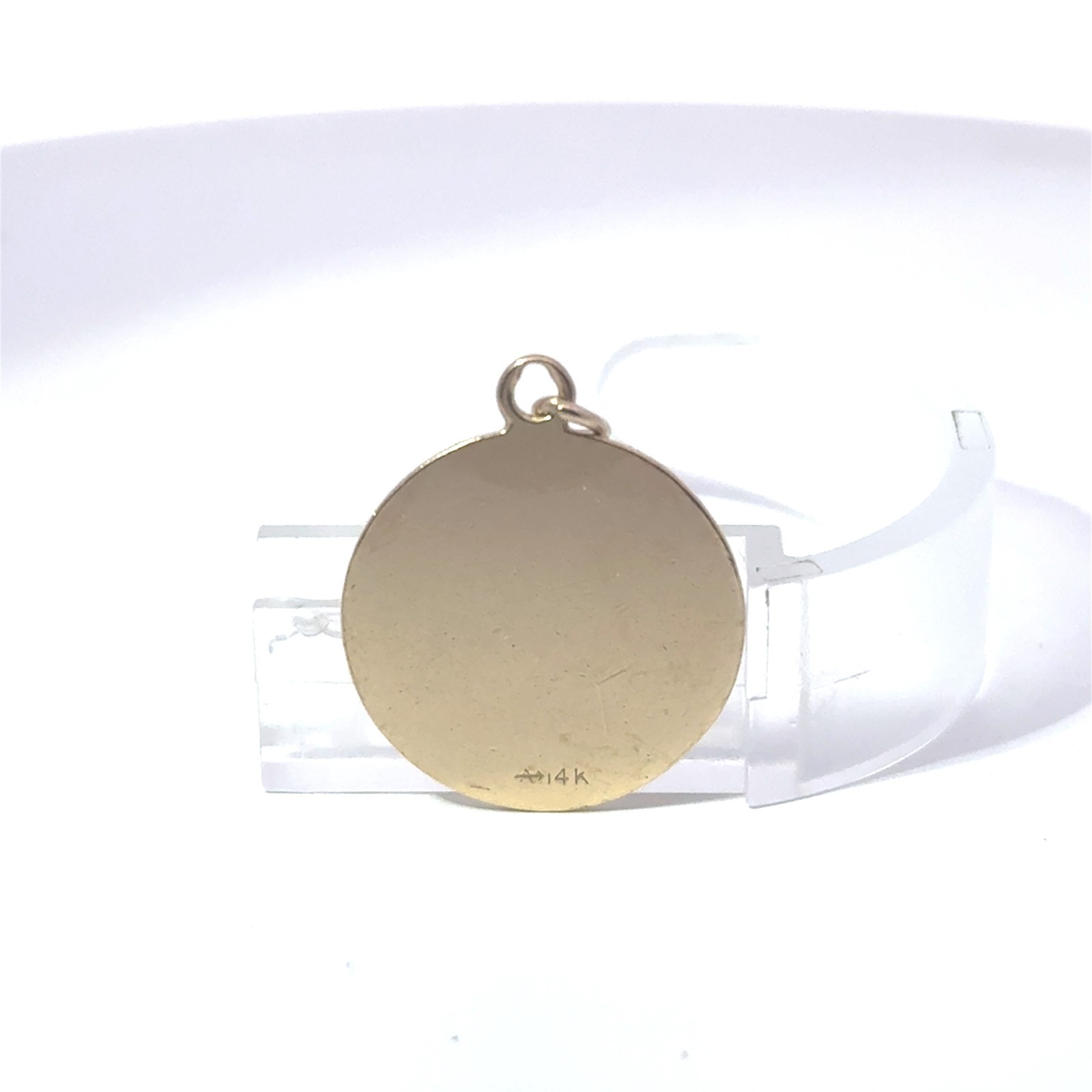 14k Stamped Yellow Gold Hand Engraved “LPB” Monogram Script Vintage Disc Charm