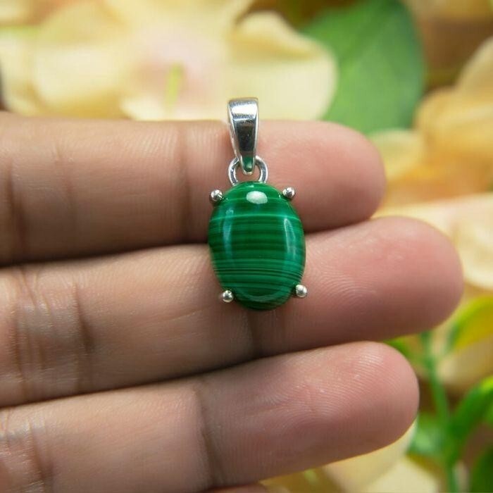 Natural Malachite Pendant, 925 Sterling Silver Pendant, Handmade Jewelry Gift