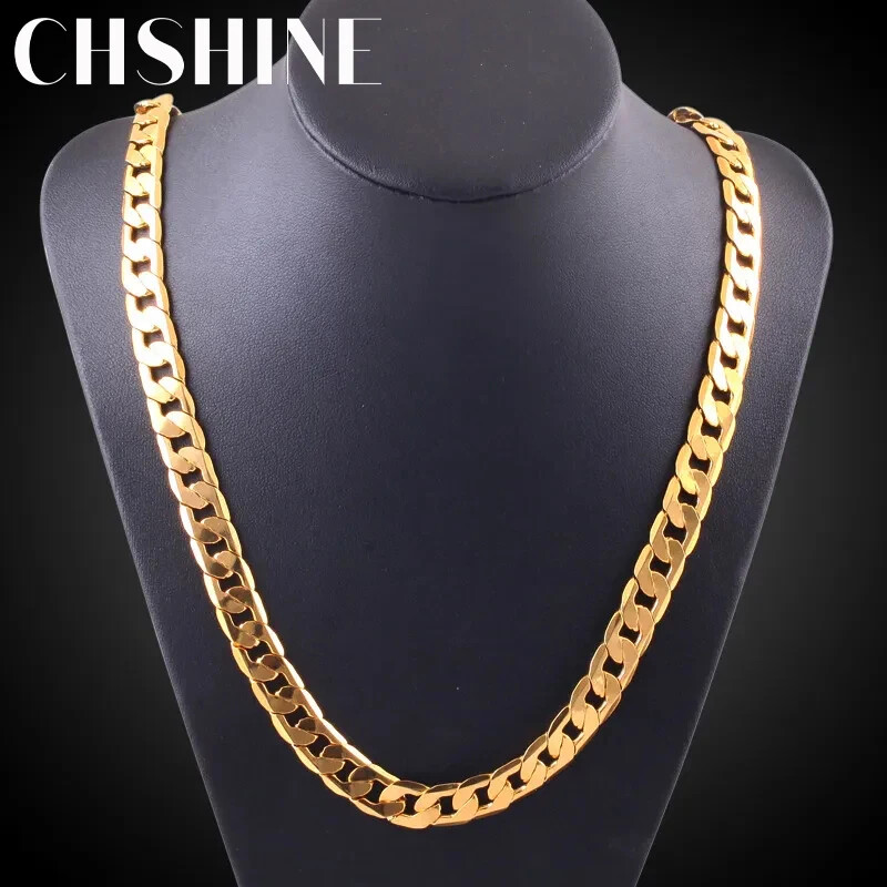 925 Sterling Silver Plated 18K gold Necklaces Classic 8MM side chain Jewelrys