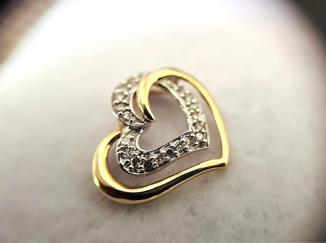 Estate 14K Multi-Tone Gold Diamond Double “Heart” Pendant