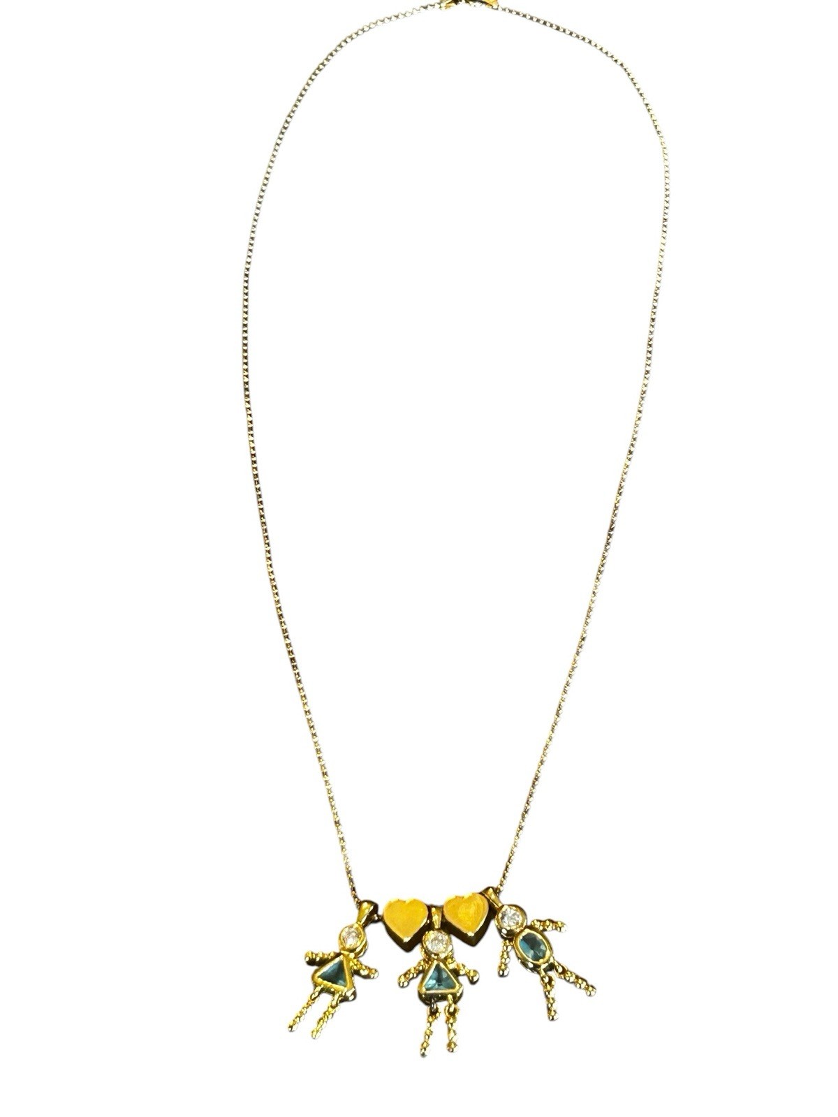 925 Italy Sterling Silver Gold Tone Family Mother Children Pendant Necklace
