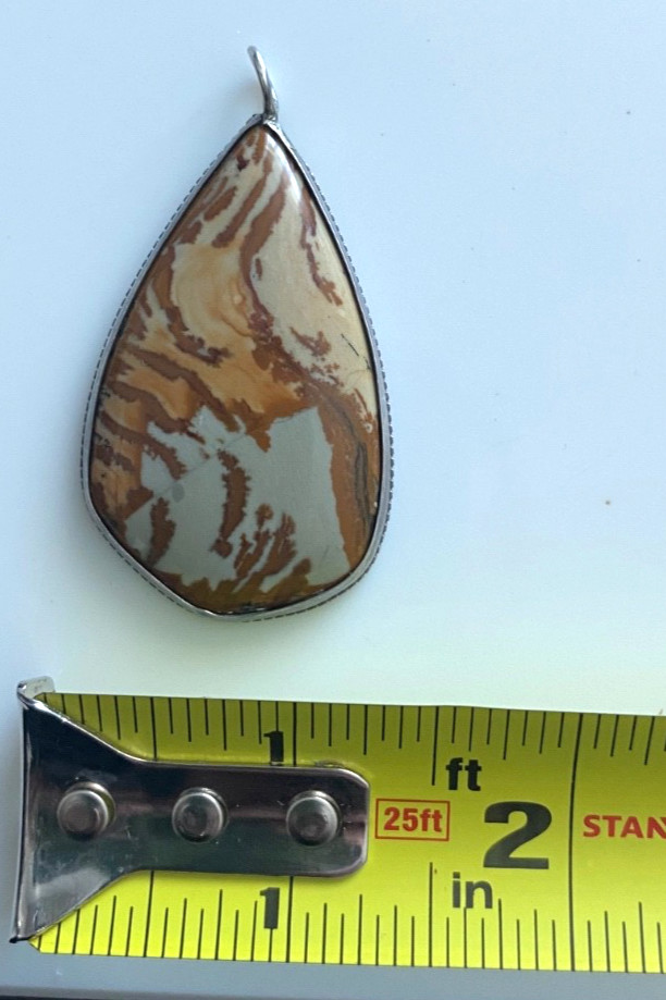 LARGE 2 1/2″ Natural Picture Jasper Pendant Teardrop .925 Sterling Silver