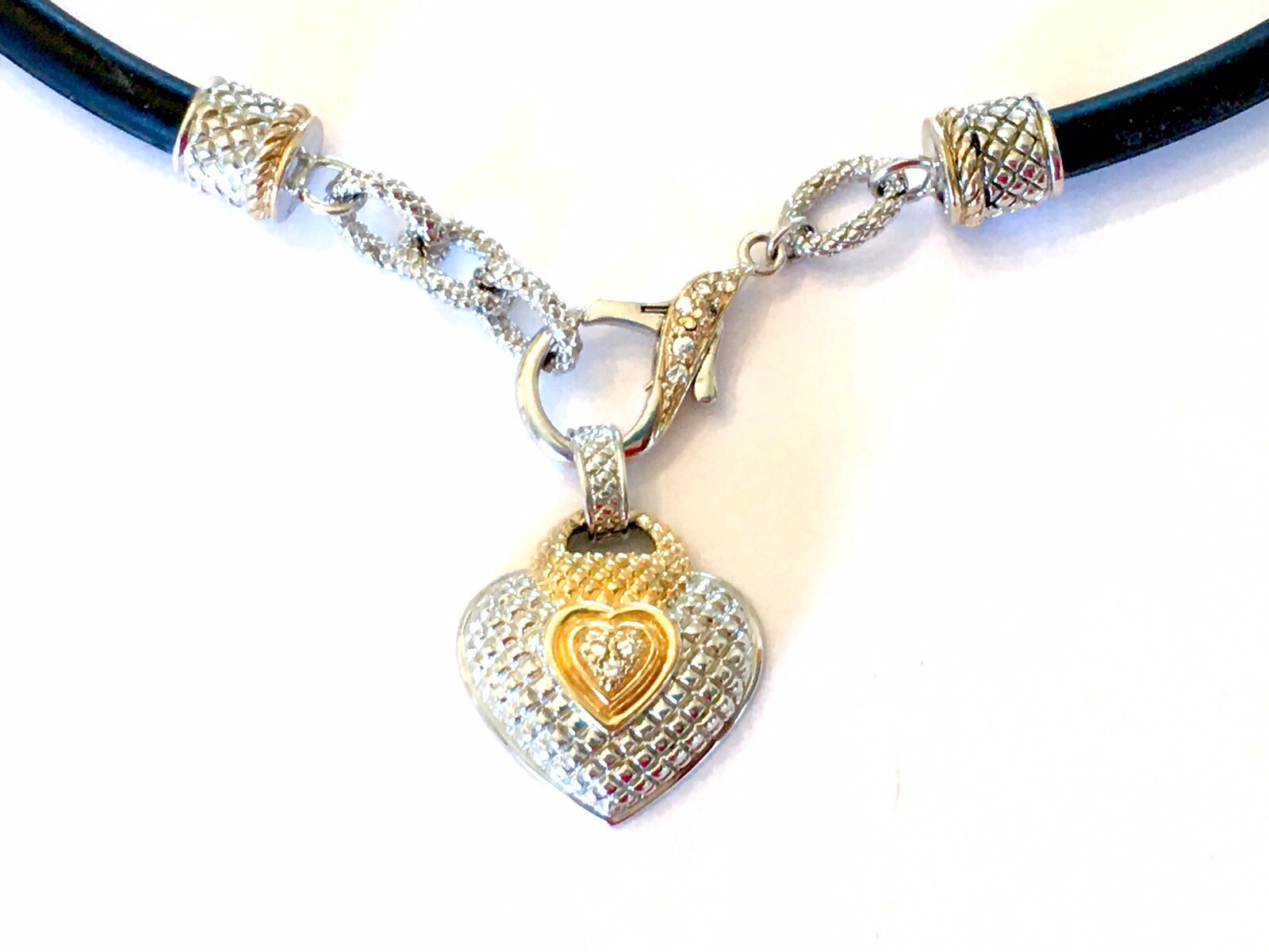 NWOT ~ FAS ~ 14K & STERLING SILVER ~ CZ Heart Pendant ~ 17” to 18” Cord Necklace