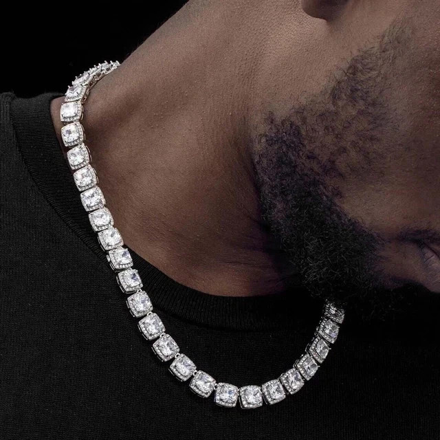 12Ct Round Cut Lab Created Diamond Men’s Tennis Necklace 14k White Gold Plated