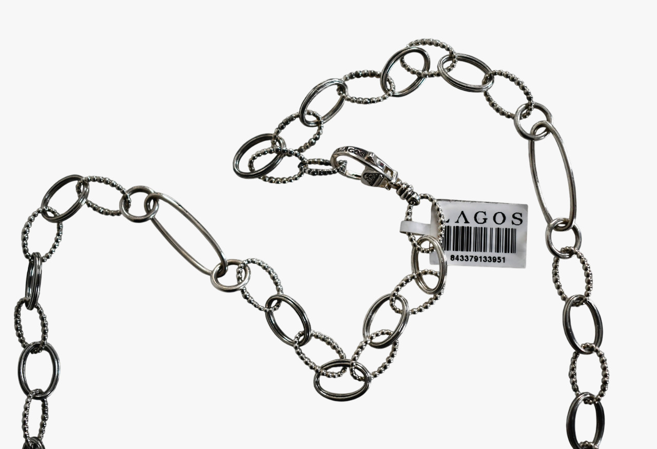 $900 New LAGOS Signature Caviar Sterling Silver Oval Link 34 inches Necklace