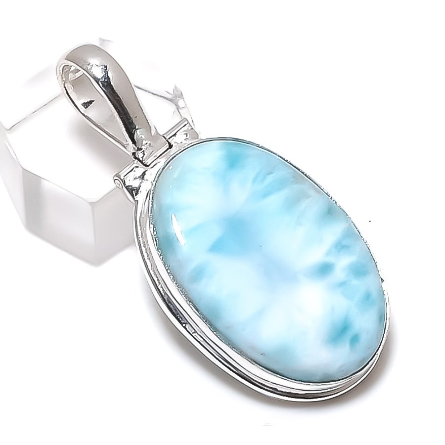 Larimar Gemstone Handmade 925 Sterling Silver Jewelry Pendant 1.85″ o278