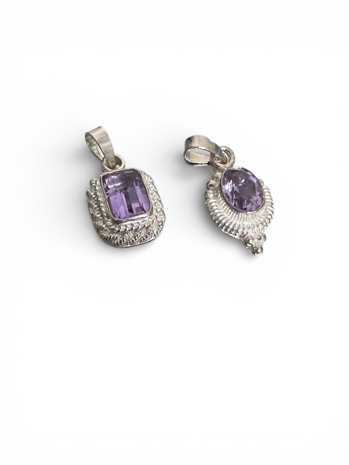 2 PCS FAS 925 Silver Purple Amethyst Small Pendant’s Charm Sterling Silver