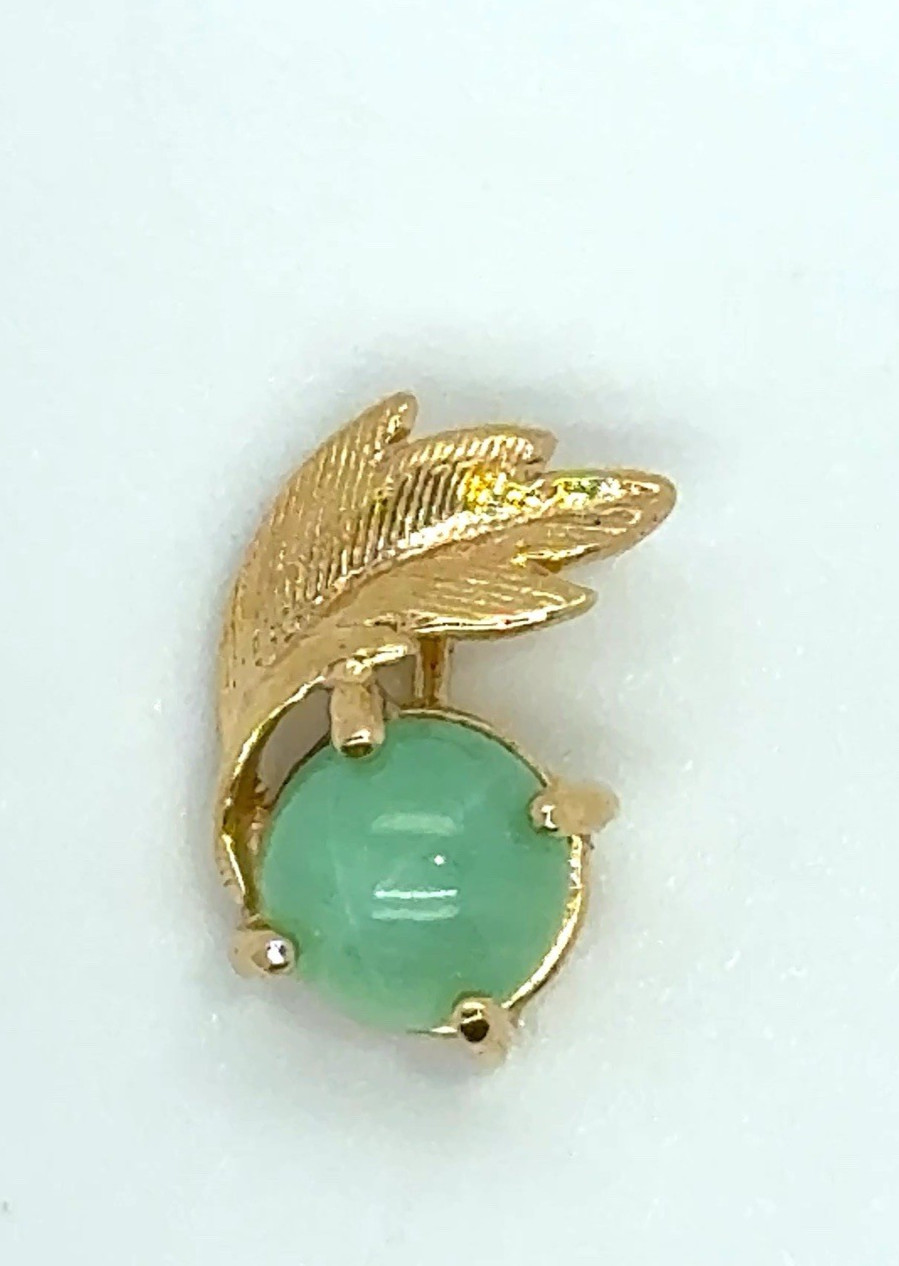 14k Yellow Gold 6mm Round Mint Green Linde Star Sapphire Pendant 1.1 Grams