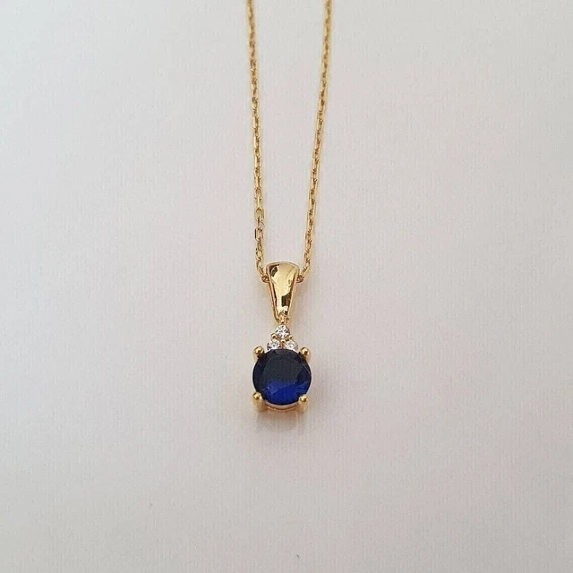 1Ct Round Cut Lab Created Blue Sapphire Women’s Pendant 14k Yellow Gold Plated