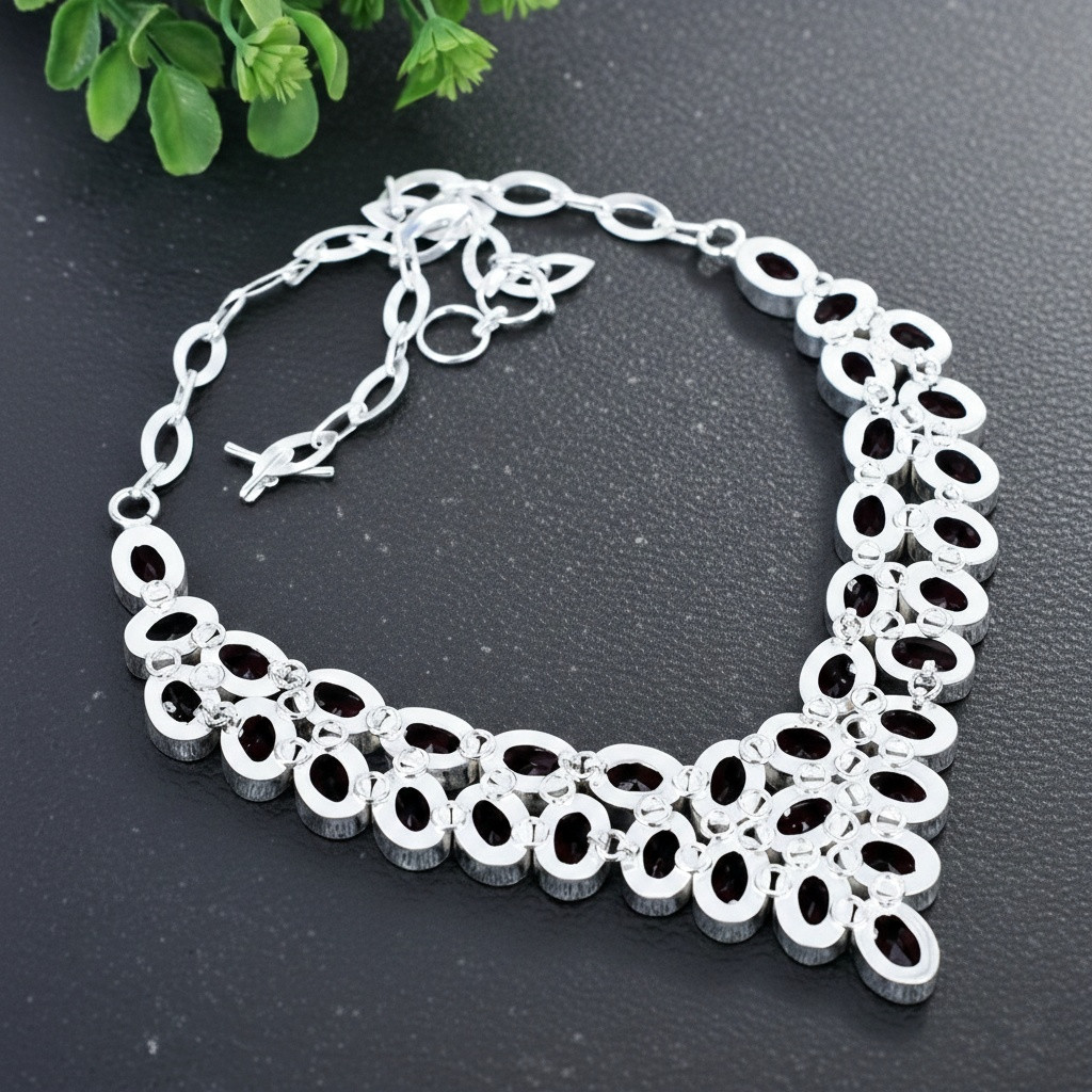 Red Garnet Gemstone Silver Necklace 925 Sterling Silver Women’s Jewelry Necklace