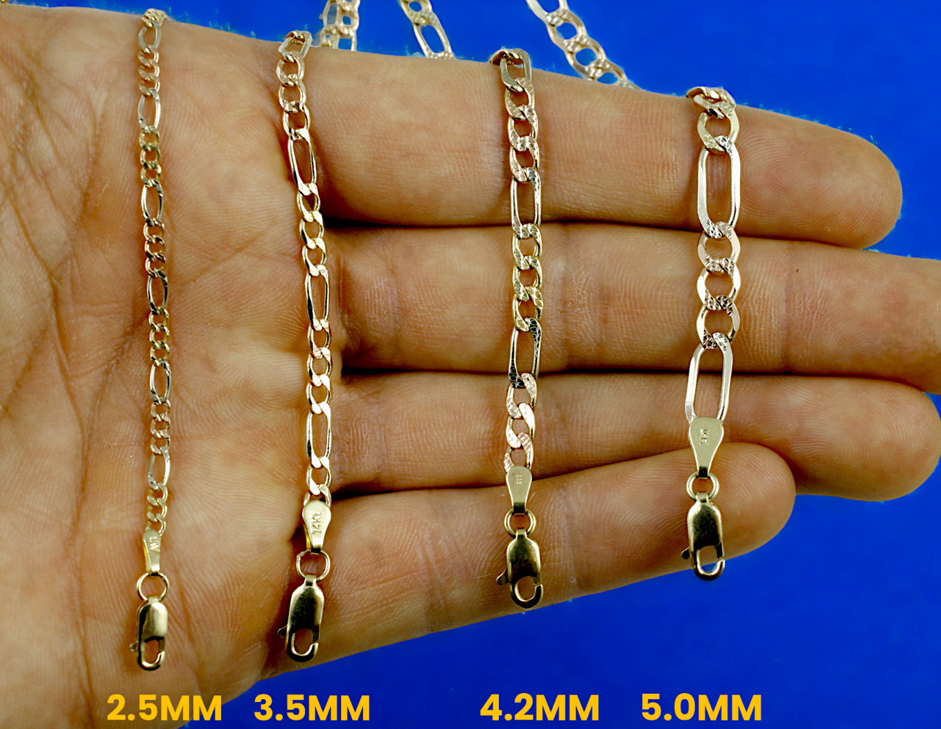 14K Tri Color Gold SOLID Figaro Necklace Bracelet Chain D/C 2mm-8.5mm 7″-30″
