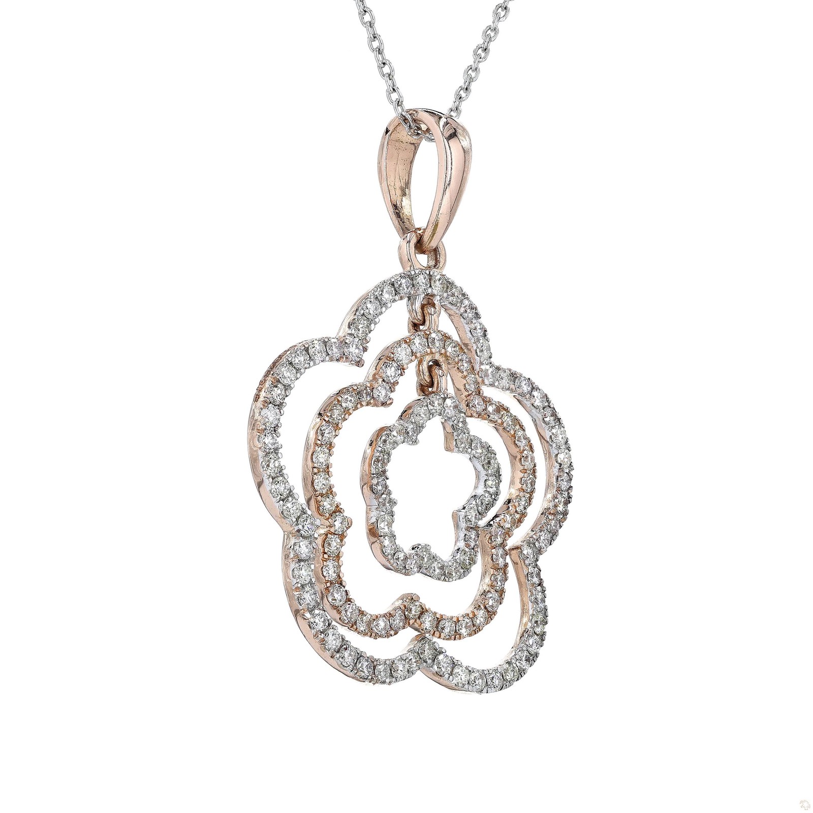 0.90 Natural Diamond Layered Floral Pendant 14K Gold Rose Gold Fine jewelry