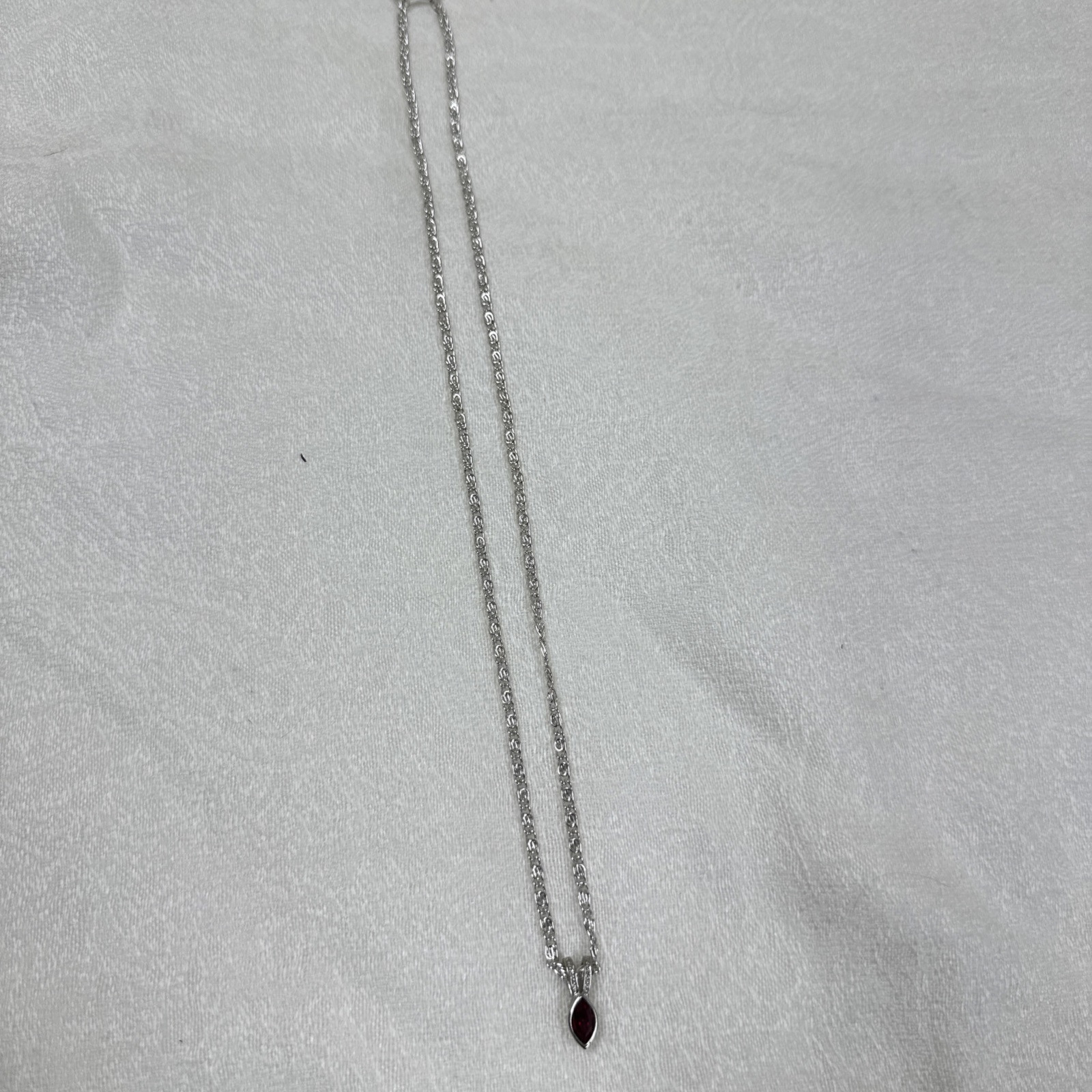 925 Silver Plated Diamond Cut Rope Chain Necklace Red Pendant
