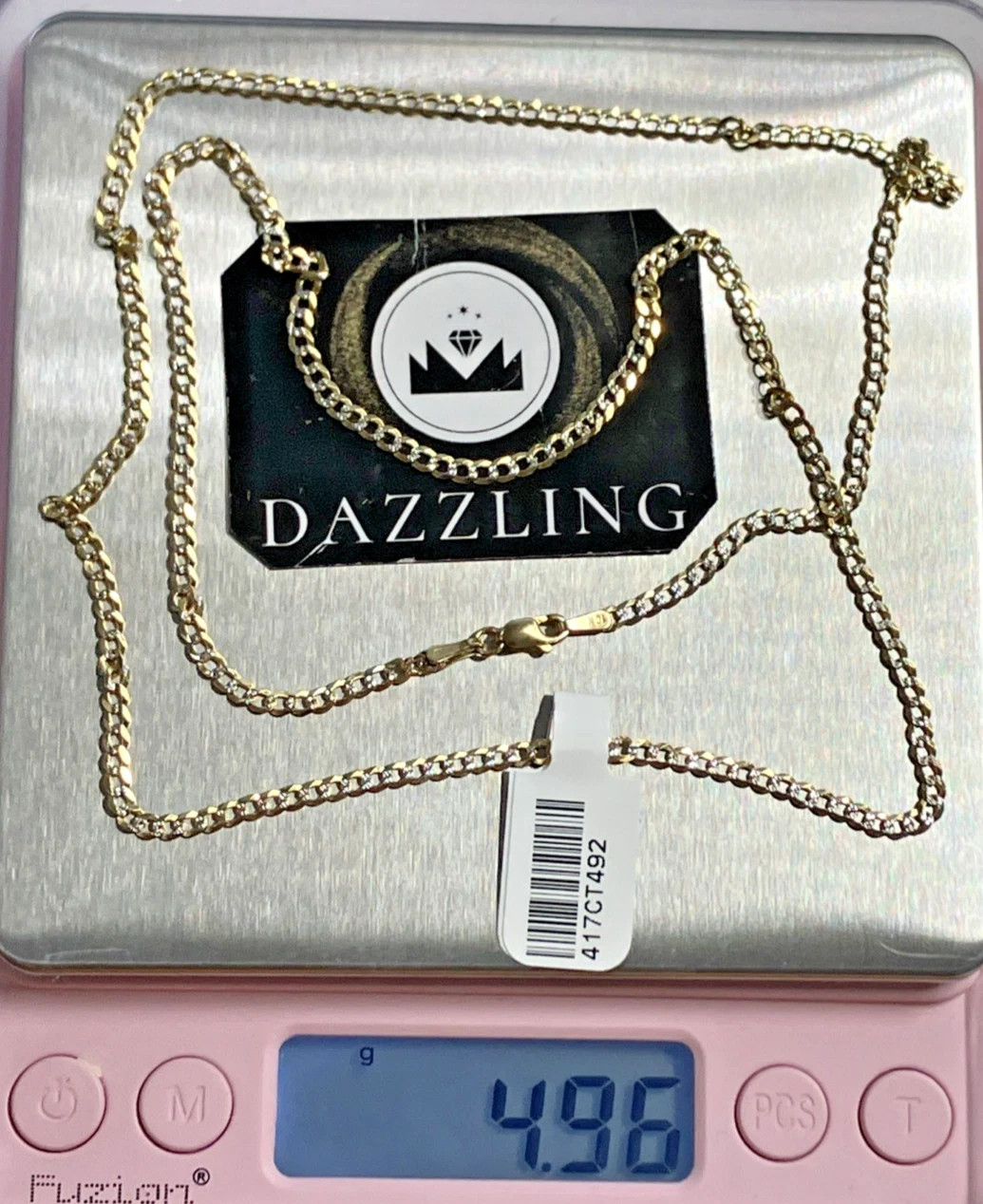10kt Solid Gold Curb Link Chain Two-Tone Diamond-Cuts 4.9grams 2.6mm 24” Ali NWT