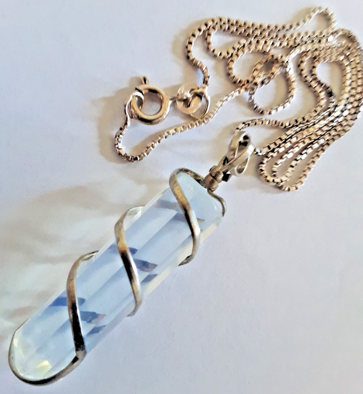 CLEAR QUARTZ CRYSTAL NECKLACE on .925 STERLING SILVER 16″ rope chain REAL STONE