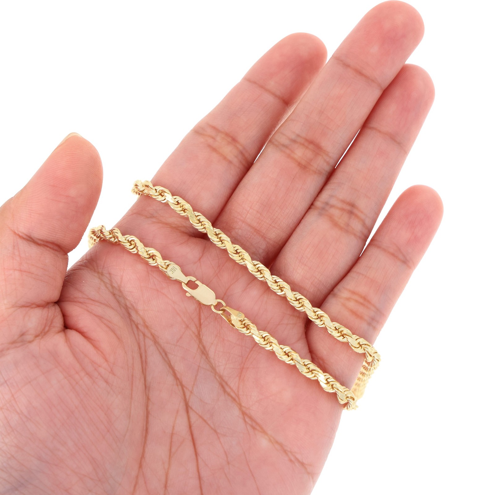 18K Yellow Gold Solid 2mm-6mm Rope Diamond Cut Chain Italian Necklace 16″- 30″